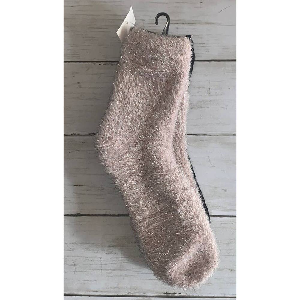 5/$25 NWT Betsey Johnson Fuzzy Lurex‎ Metallic & Plain Black Crew Socks